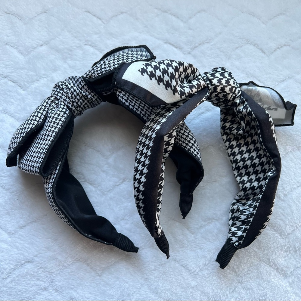 Stylish Black and White Houndstooth Headband Set